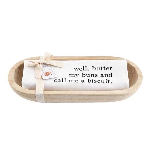 Paulownia Bread Bowl and Towel Set - Picture 2 of 4